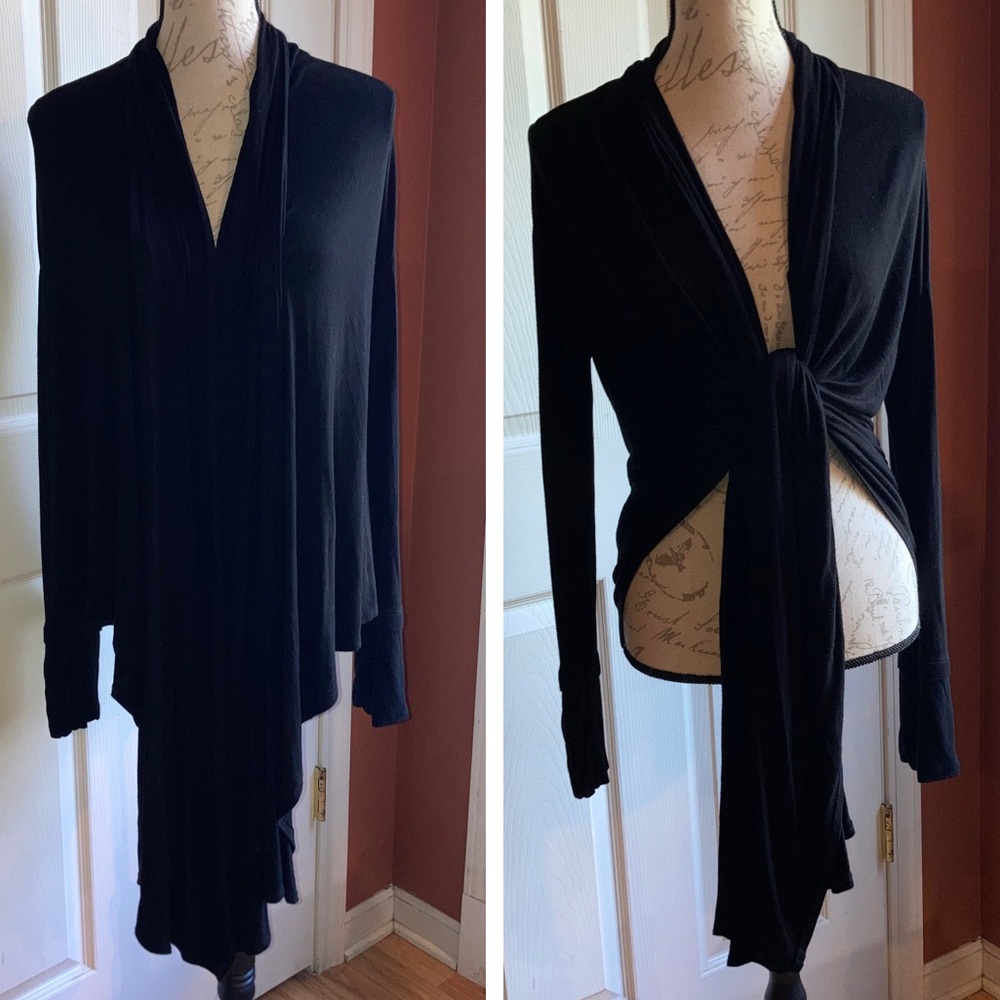 Open Front Cardigan Lightweight Sweater by Taroo Black Medium Casual Wear